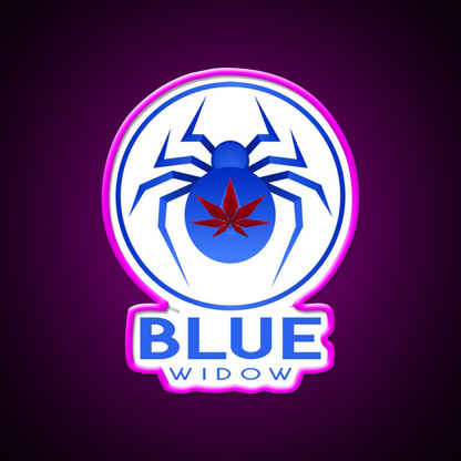 Strains Blue Widow Spider Hemp Inspired Green Leaf Led Neon Sign Rgb Color - Neon sign mounted on wall in room
