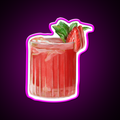 Strawberry Cocktail Bar Decor Led Neon Sign Rgb Color - Neon sign mounted on wall in room