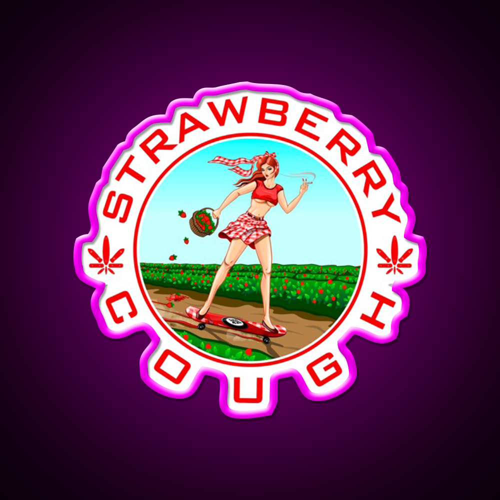Strawberry Cough Seeds Hemp Inspired Green Leaf Led Neon Sign Rgb Color - Neon sign mounted on wall in room