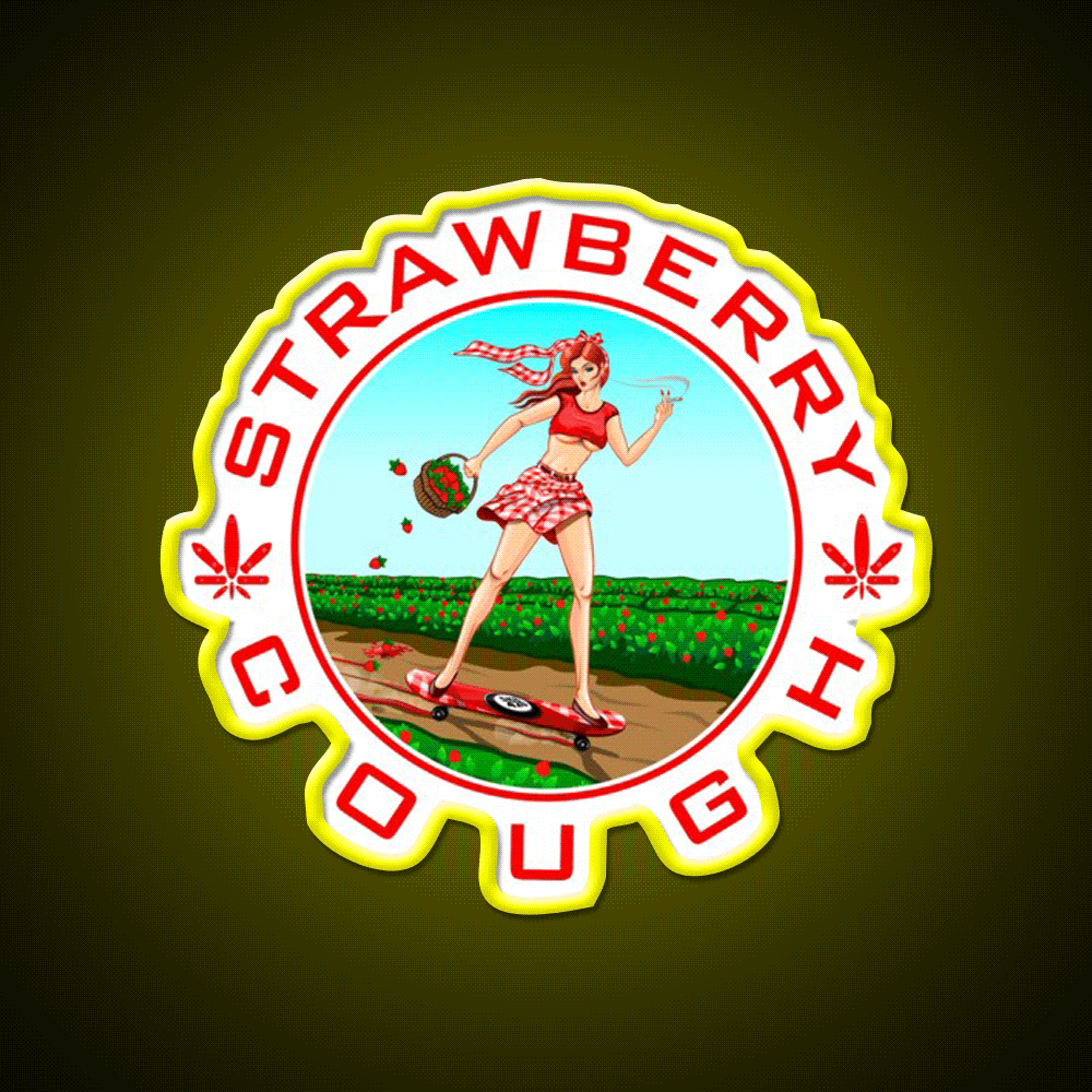 Strawberry Cough Seeds Hemp Inspired Green Leaf Led Neon Sign Rgb Color - Custom LED neon sign front view