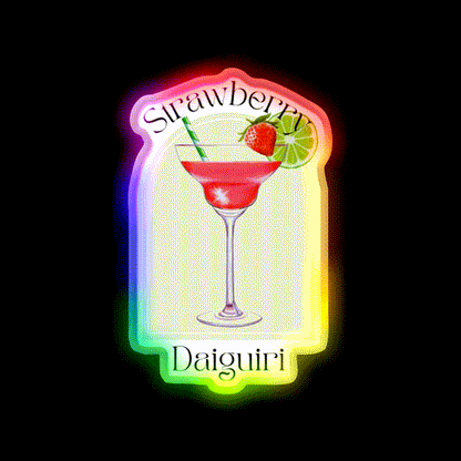 Strawberry Daiquiri Poster Tropical Cocktail Bar Decor Led Neon Sign Rgb Color - LED neon sign close-up detail