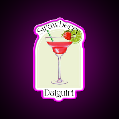 Strawberry Daiquiri Poster Tropical Cocktail Bar Decor Led Neon Sign Rgb Color - Neon sign mounted on wall in room