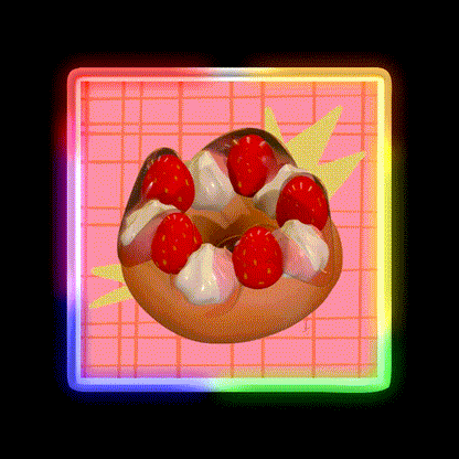 Strawberry Donut Illustration Snack Food Led Neon Sign Rgb Color - LED neon sign close-up detail