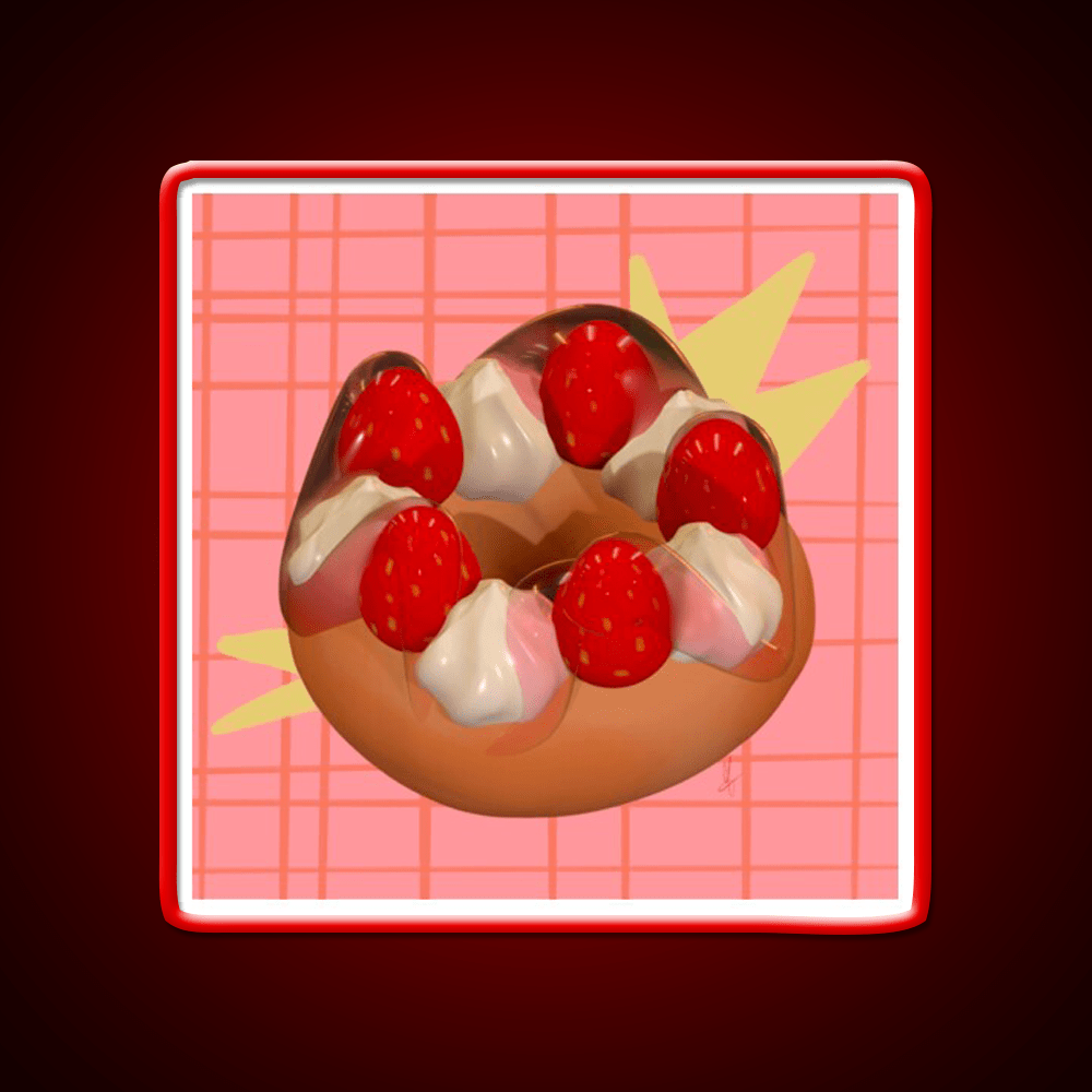 Strawberry Donut Illustration Snack Food Led Neon Sign Rgb Color - Shineneon