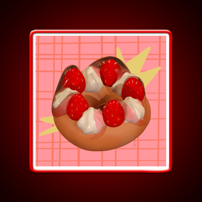 Strawberry Donut Illustration Snack Food Led Neon Sign Rgb Color - Shineneon