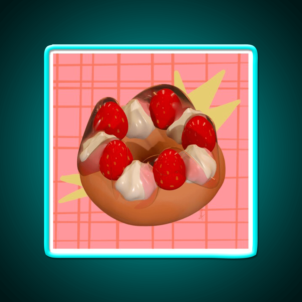 Strawberry Donut Illustration Snack Food Led Neon Sign Rgb Color - Shineneon