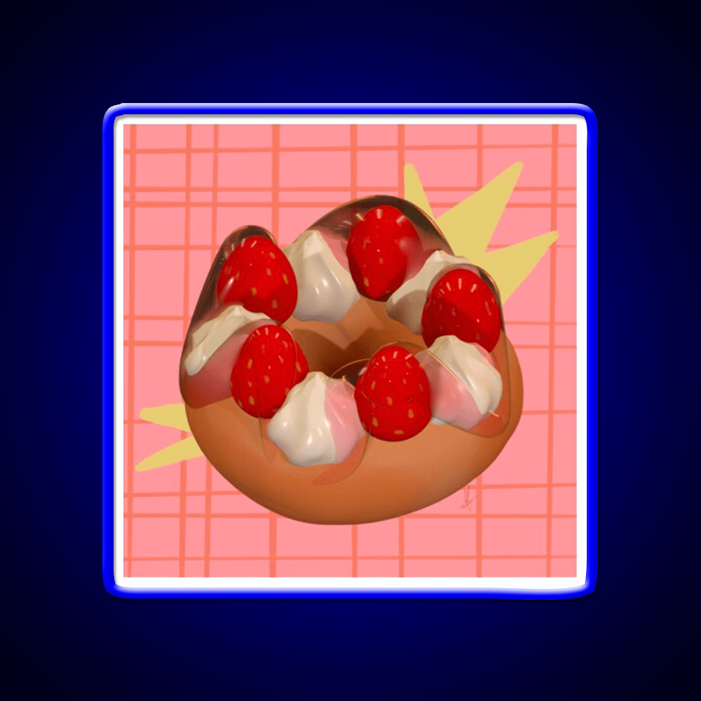 Strawberry Donut Illustration Snack Food Led Neon Sign Rgb Color - Shineneon