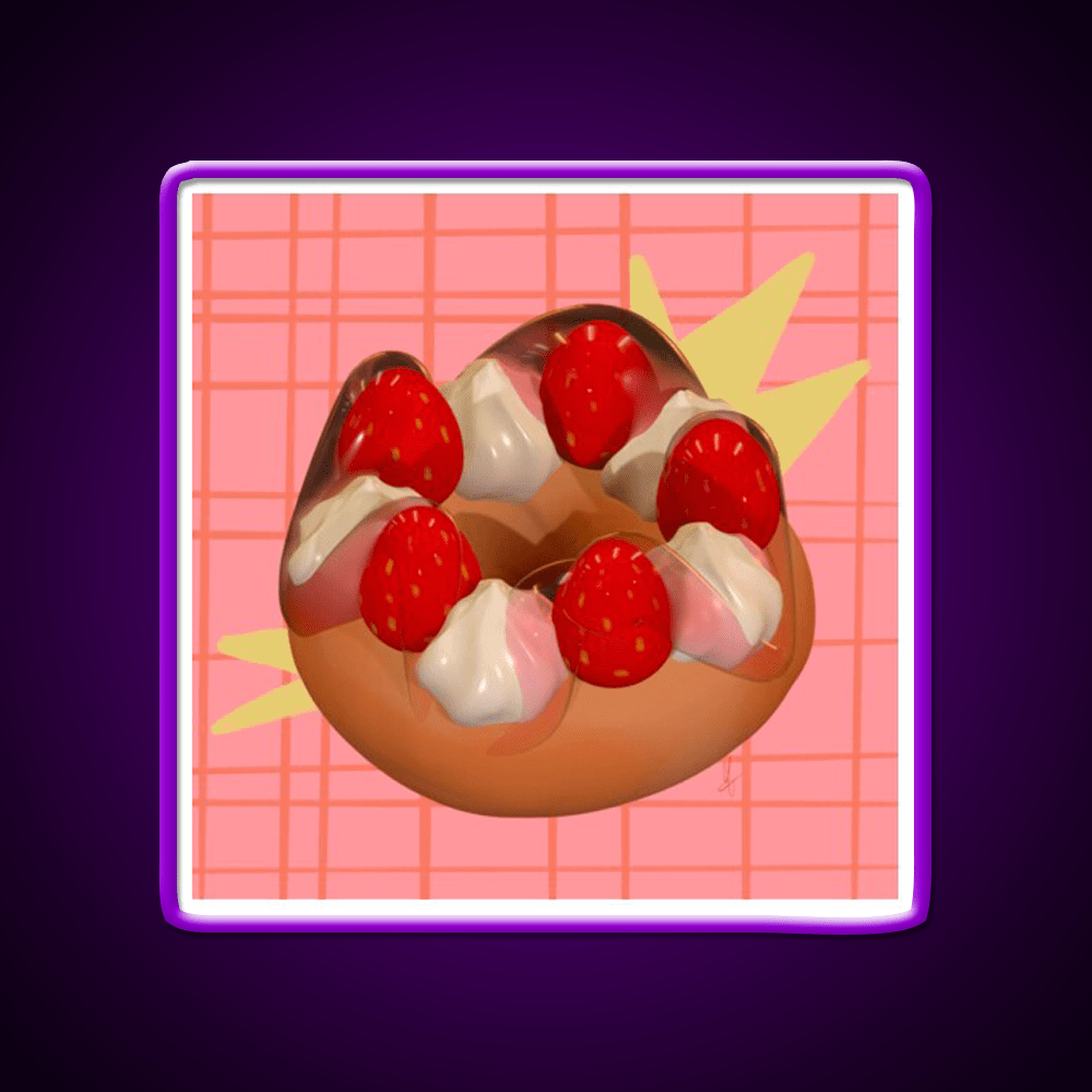 Strawberry Donut Illustration Snack Food Led Neon Sign Rgb Color - Shineneon