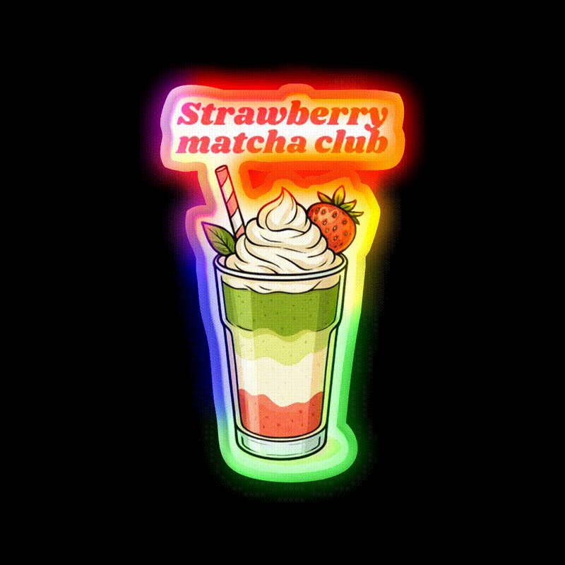 Strawberry Matcha Latte Club Cocktail Bar Decor Led Neon Sign Rgb Color - LED neon sign close-up detail