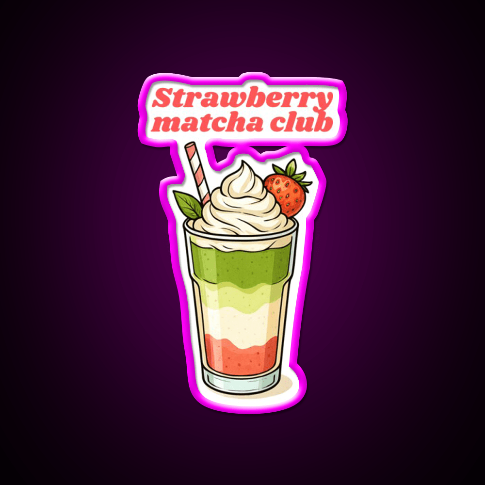 Strawberry Matcha Latte Club Cocktail Bar Decor Led Neon Sign Rgb Color - Shineneon