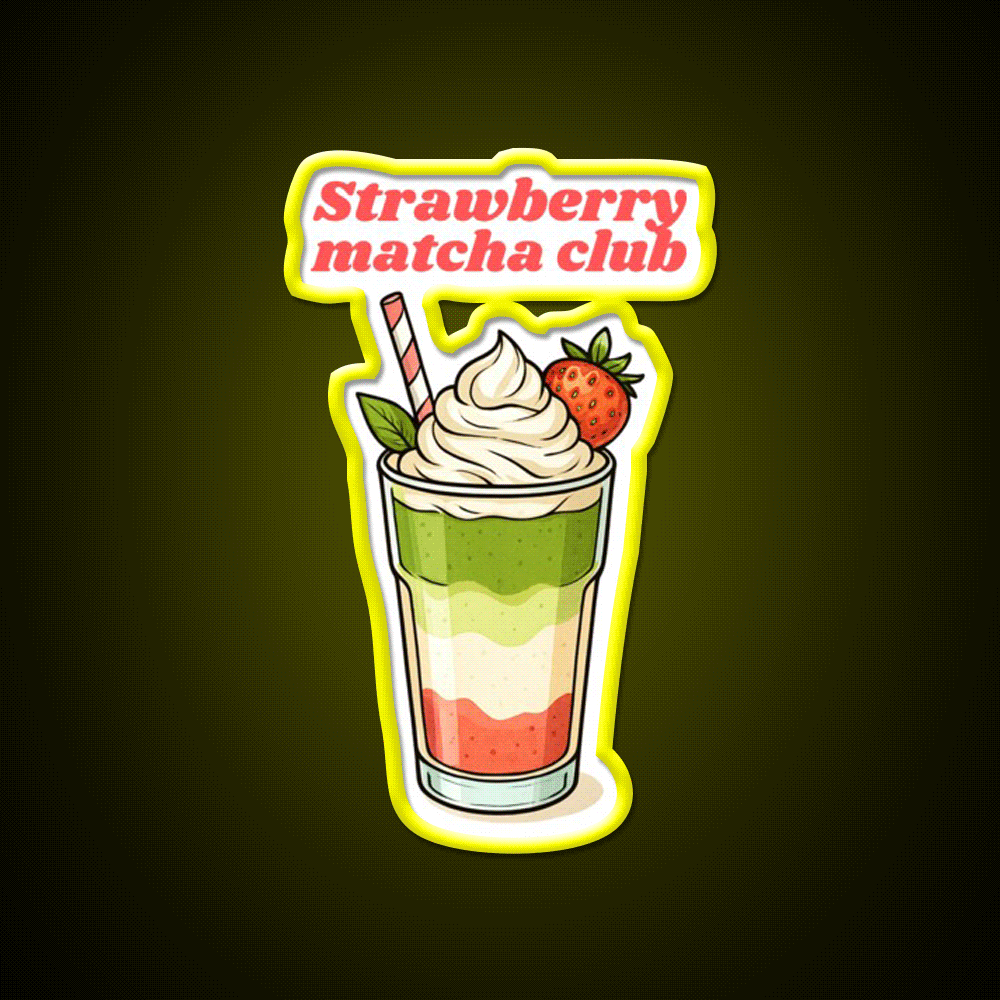 Strawberry Matcha Latte Club Cocktail Bar Decor Led Neon Sign Rgb Color - Custom LED neon sign front view