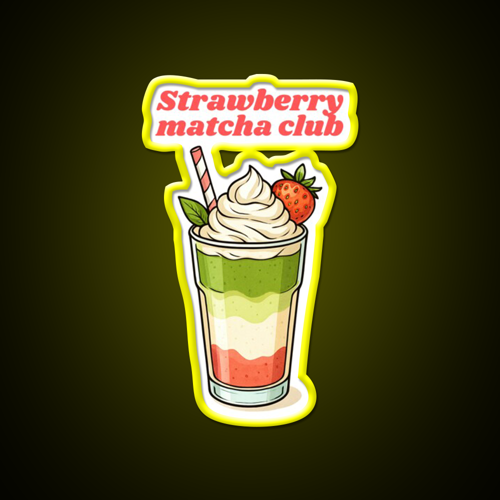 Strawberry Matcha Latte Club Cocktail Bar Decor Led Neon Sign Rgb Color - LED neon sign view 7