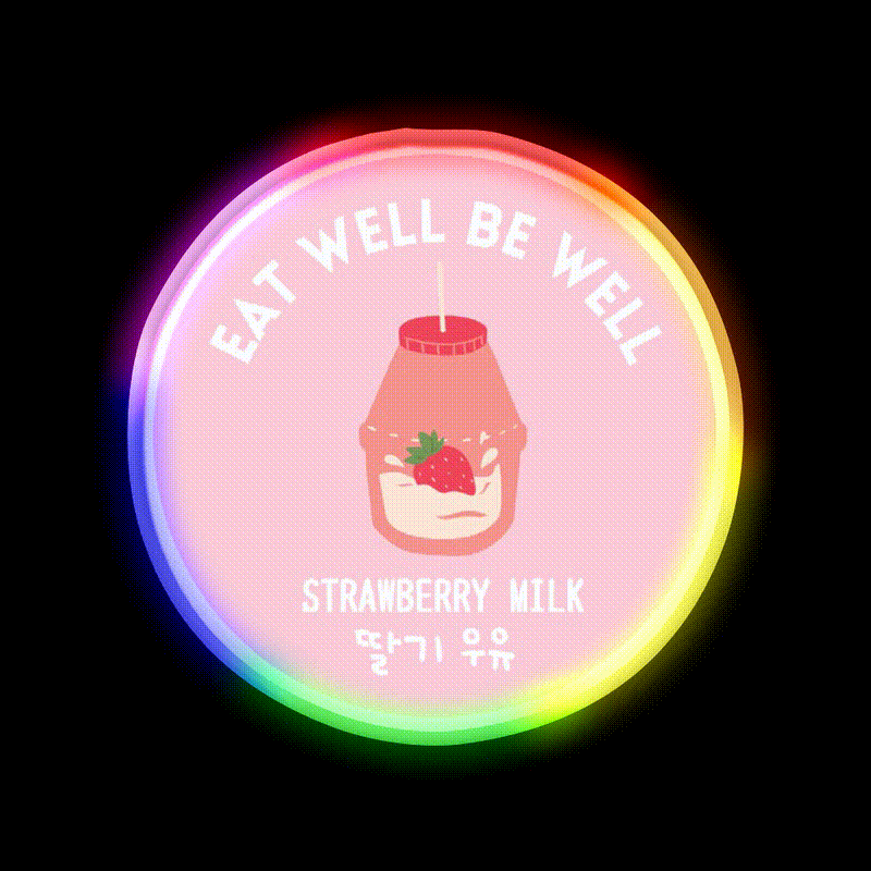 Strawberry Milk Carton Korean Food Snack Drink Snack Food Led Neon Sign Rgb Color - LED neon sign close-up detail