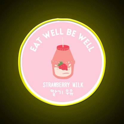 Strawberry Milk Carton Korean Food Snack Drink Snack Food Led Neon Sign Rgb Color - Custom LED neon sign front view