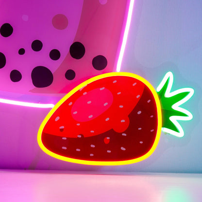 Strawberry Milk Cartoon Cup Uv Printed Led Neon Sign For Home And Bubble Tea Shop | Shineneon