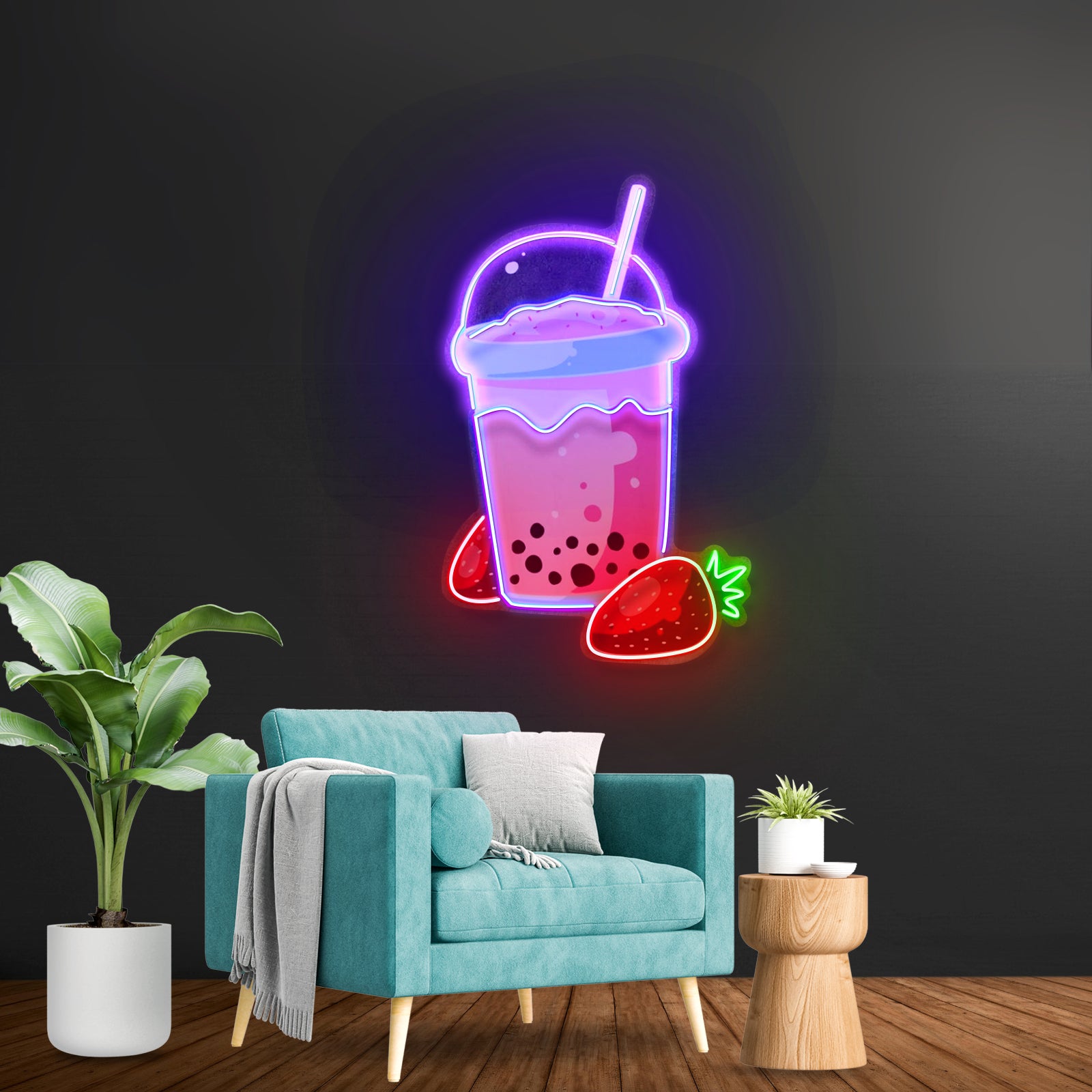 Strawberry Milk Neon Acrylic Artwork