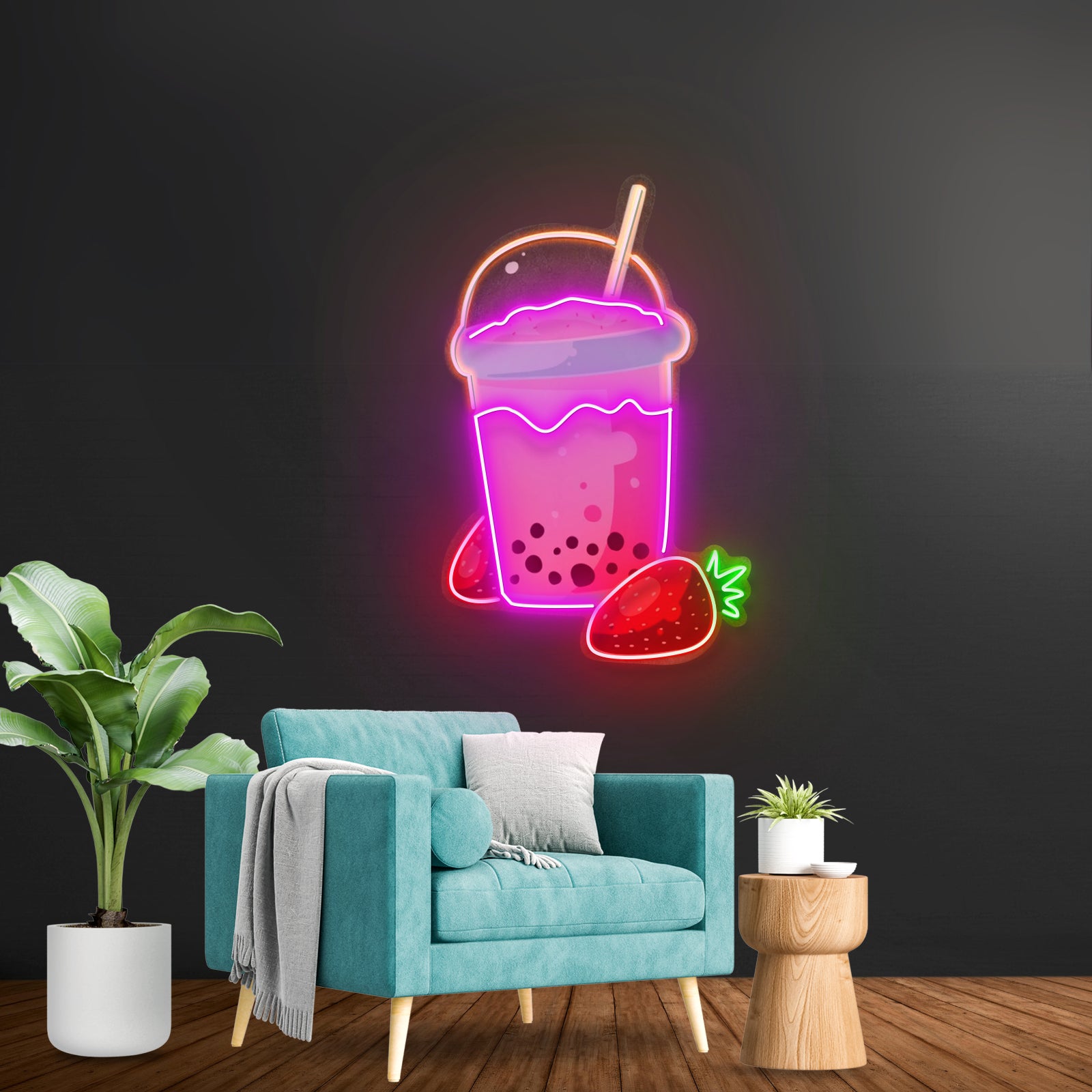 Strawberry Milk Neon Acrylic Artwork