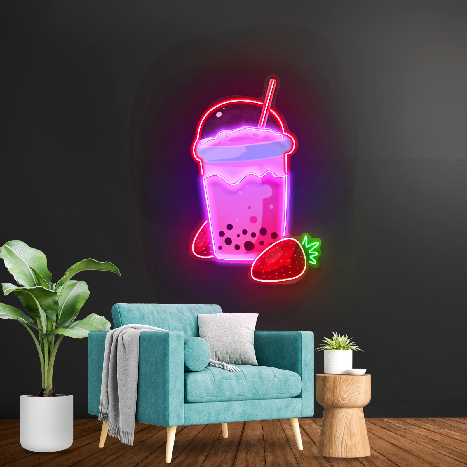 Strawberry Milk Neon Acrylic Artwork