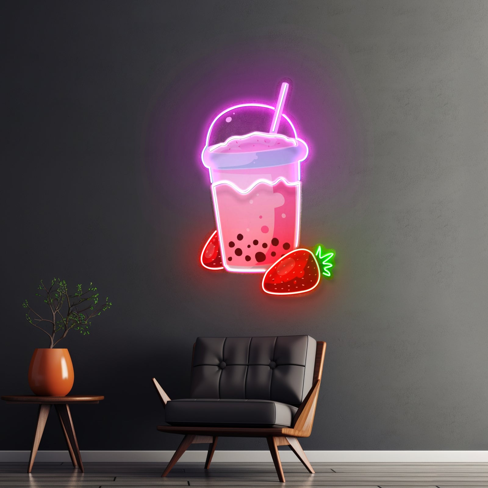 Strawberry Milk Neon Acrylic Artwork