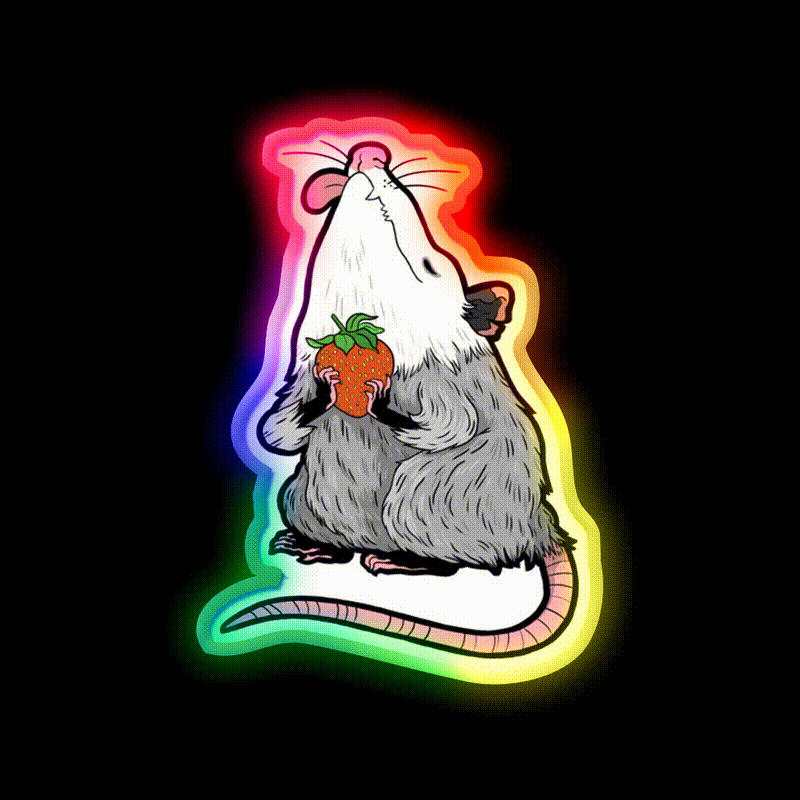 Strawberry Possum Snack Food Led Neon Sign Rgb Color - LED neon sign close-up detail