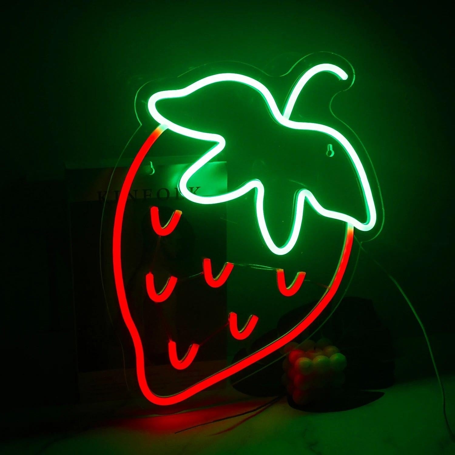Strawberry Red - Green Led Neon Sign For Room Wall Cafe Decor - Shineneon