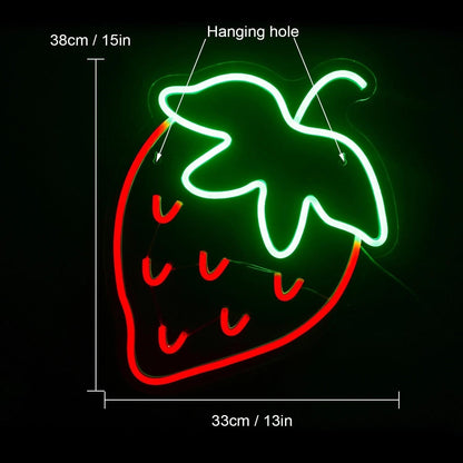 Strawberry Red - Green Led Neon Sign For Room Wall Cafe Decor - Shineneon