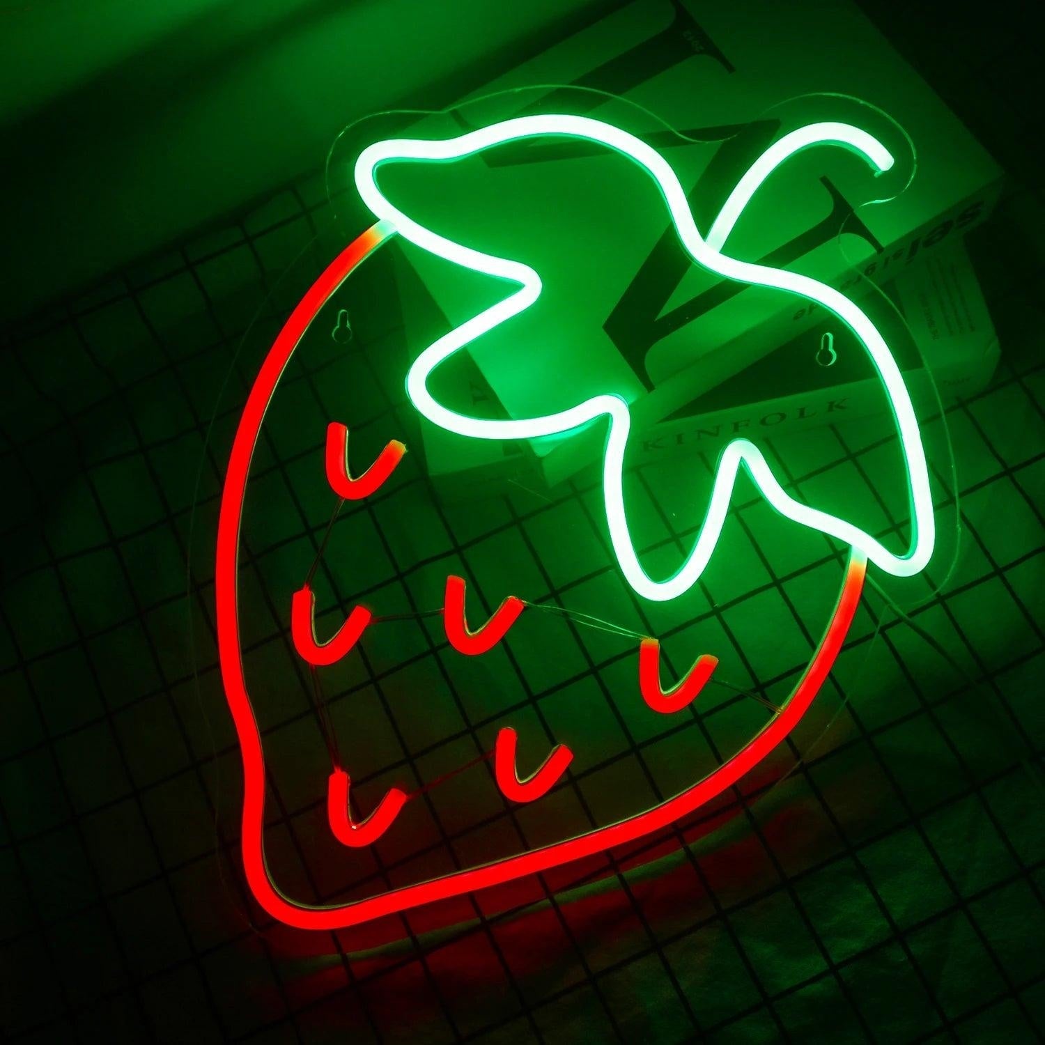 Strawberry Red - Green Led Neon Sign For Room Wall Cafe Decor - Shineneon