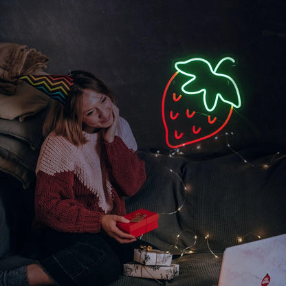 Strawberry Red - Green Led Neon Sign For Room Wall Cafe Decor - Shineneon