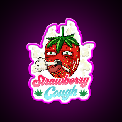 Strawberry Strain Weed Cough Hemp Inspired Green Leaf Led Neon Sign Rgb Color - Neon sign mounted on wall in room