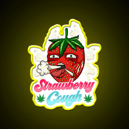 Strawberry Strain Weed Cough Hemp Inspired Green Leaf Led Neon Sign Rgb Color - Custom LED neon sign front view
