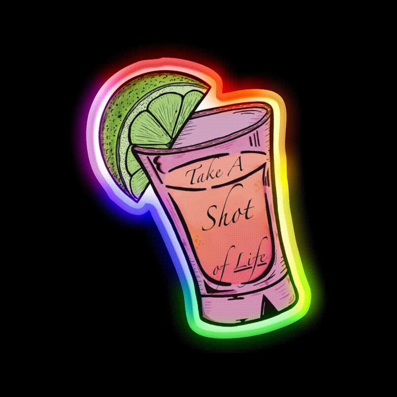 Strawberry Tequila Sunrise Take A Shot Party Drink Tequila Led Neon Sign Rgb Color