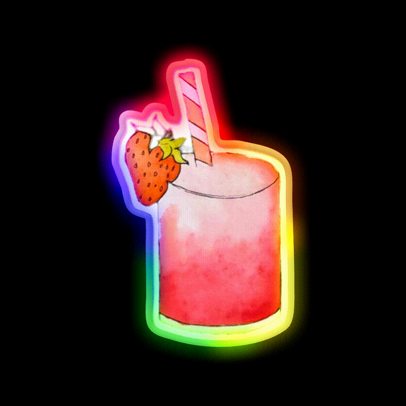 Strawberry Watercolor Cocktail Bar Decor Led Neon Sign Rgb Color - LED neon sign close-up detail