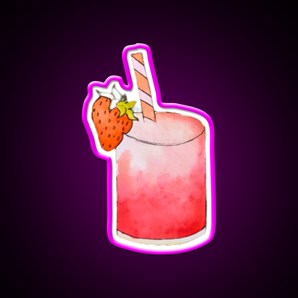 Strawberry Watercolor Cocktail Bar Decor Led Neon Sign Rgb Color - Neon sign mounted on wall in room