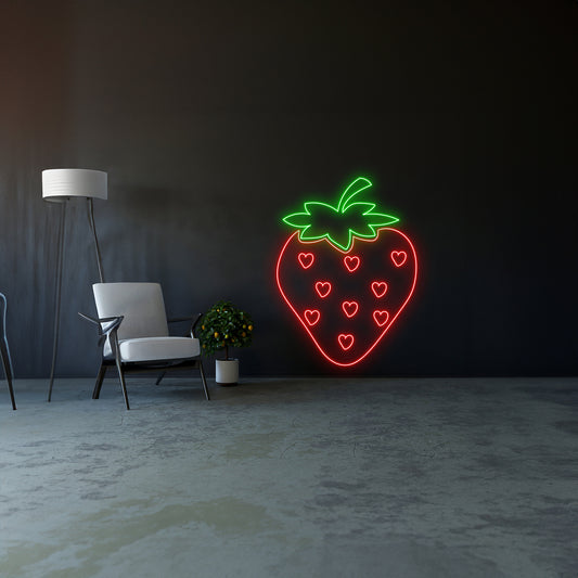 Strawberry With Heart Neon Sign Room Decor