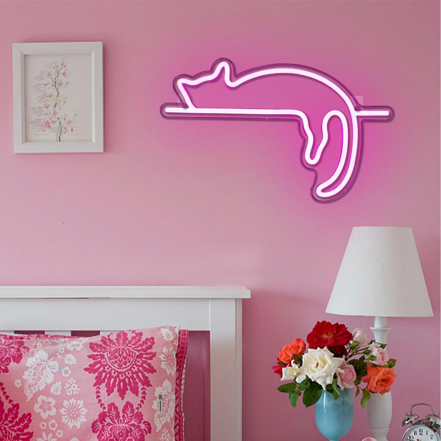 Stretching Cat Purple-Pink Led Neon Sign For Home Pet Shop Decor | Shineneon