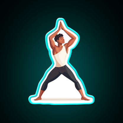 Strong And Centered Warrior Inspired Yoga Pose Man Yoga Led Neon Sign Rgb Color