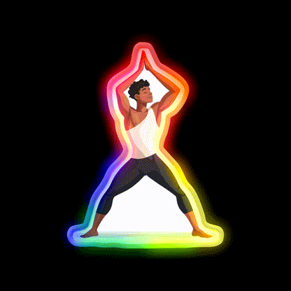Strong And Centered Warrior Inspired Yoga Pose Man Yoga Led Neon Sign Rgb Color