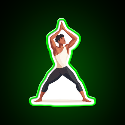 Strong And Centered Warrior Inspired Yoga Pose Man Yoga Led Neon Sign Rgb Color