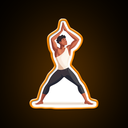 Strong And Centered Warrior Inspired Yoga Pose Man Yoga Led Neon Sign Rgb Color