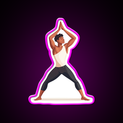 Strong And Centered Warrior Inspired Yoga Pose Man Yoga Led Neon Sign Rgb Color