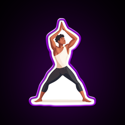 Strong And Centered Warrior Inspired Yoga Pose Man Yoga Led Neon Sign Rgb Color