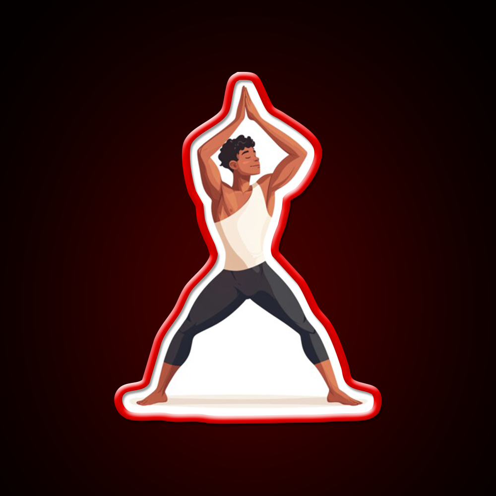 Strong And Centered Warrior Inspired Yoga Pose Man Yoga Led Neon Sign Rgb Color