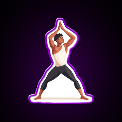 Strong And Centered Warrior Inspired Yoga Pose Man Yoga Led Neon Sign Rgb Color - Shineneon