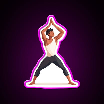 Strong And Centered Warrior Inspired Yoga Pose Man Yoga Led Neon Sign Rgb Color - Shineneon
