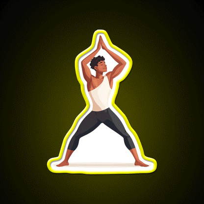 Strong And Centered Warrior Inspired Yoga Pose Man Yoga Led Neon Sign Rgb Color