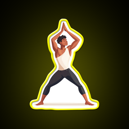Strong And Centered Warrior Inspired Yoga Pose Man Yoga Led Neon Sign Rgb Color