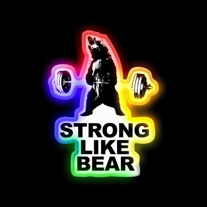 Strong Like Bear Deadlifting Workout Gym Fitness Led Neon Sign Rgb Color