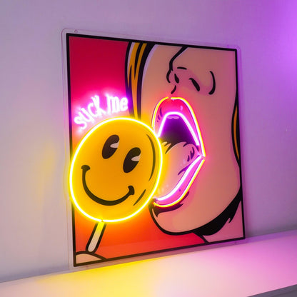 Suck Me Licking Lollipop Yellow Purple Uv Printed Led Neon Sign For Indoor Decor | Shineneon