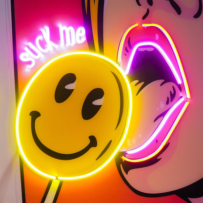 Suck Me Licking Lollipop Yellow Purple Uv Printed Led Neon Sign For Indoor Decor | Shineneon