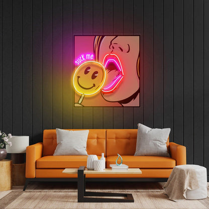 Suck Me Licking Lollipop Yellow Purple Uv Printed Led Neon Sign For Indoor Decor | Shineneon
